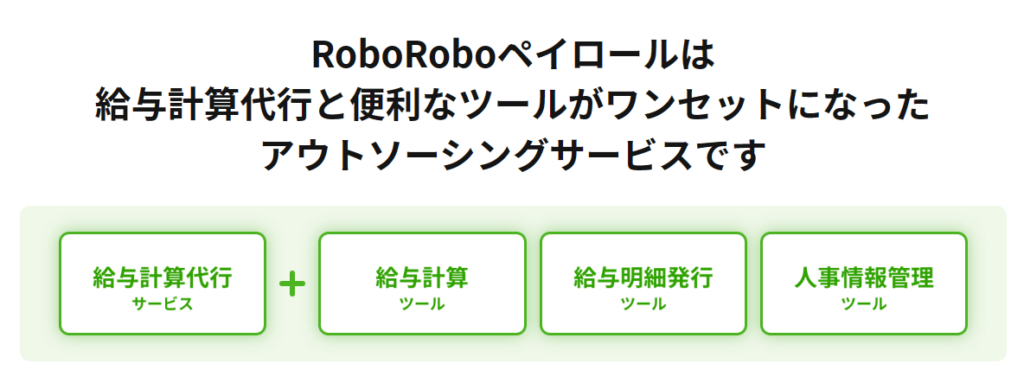 RoboRoboペイロールは給与計算代行と便利なツールがワンセットになったアウトソーシングサービスです。